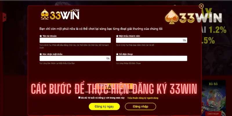 Các bước để thực hiện đăng ký 33win